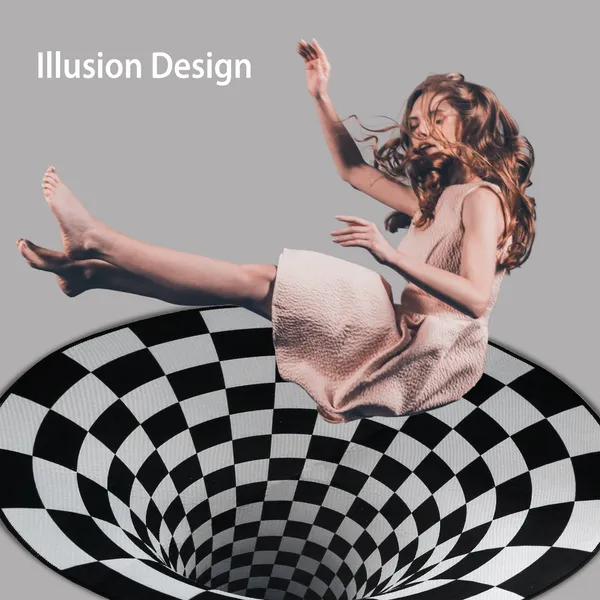 3D Visual Floor Area Mat Anti-slip Illusion Rug Doormat Round Living