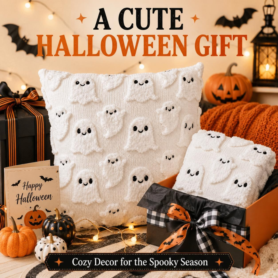 2PCS Halloween Pillow Covers, 18x18 Inch,white Ghost Decorative, Soft