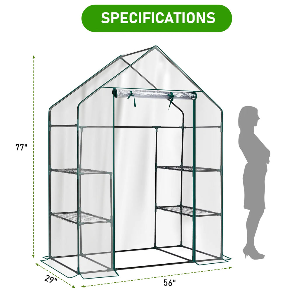 Mini Walk-in Greenhouse With PVC Cover, 4-Shelf Indoor Outdoor Plant