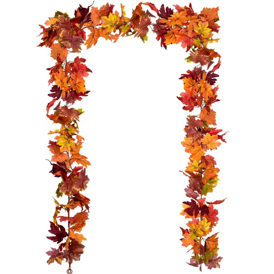 2 Pack 5.9 Ft Artificial Maple Leaf Garland, 7 Color Fall