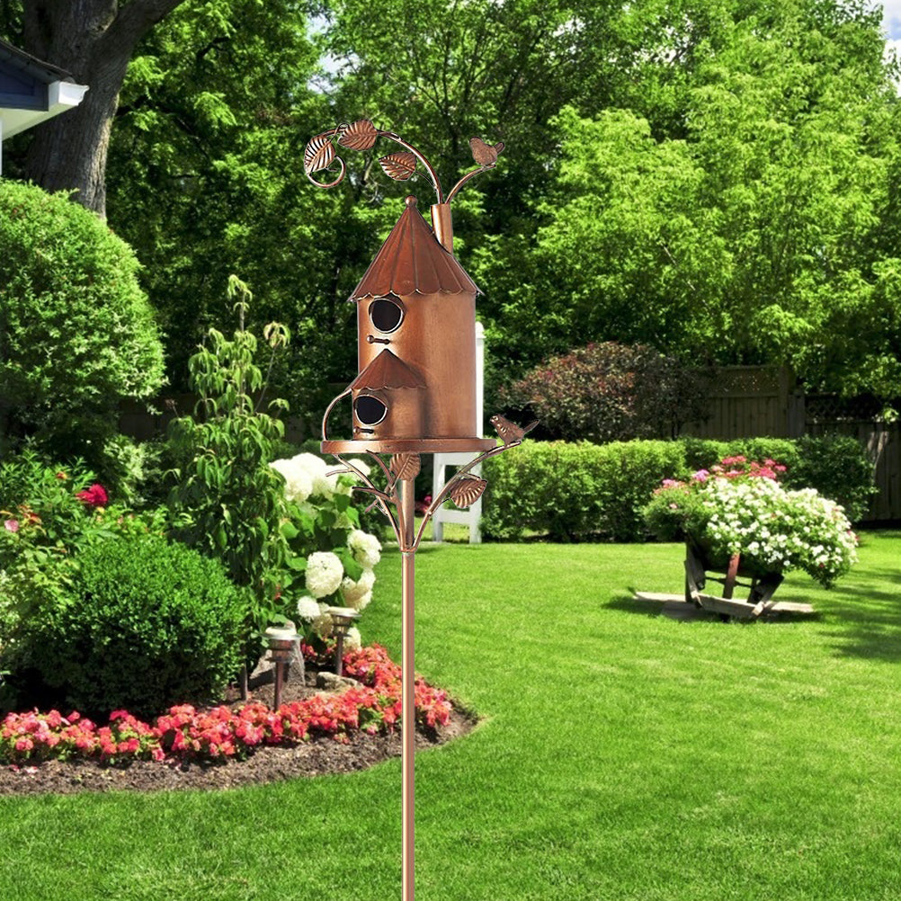 Metal Bird House With Pole Metal Art Cottage Bird House Stakes