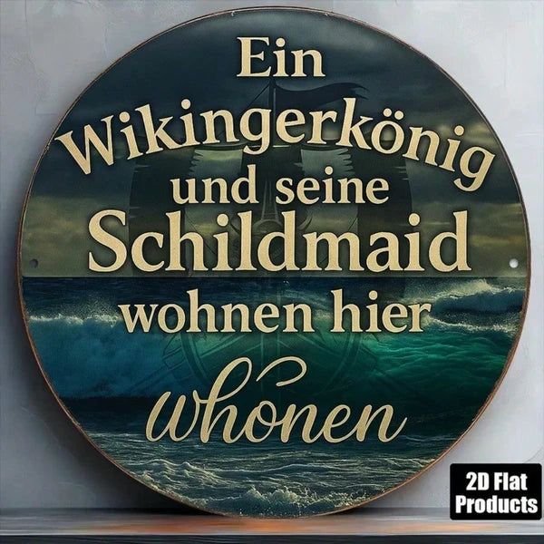 Viking King & Shield Maiden Wall Plaque 8 Inch Round Norse Medieval