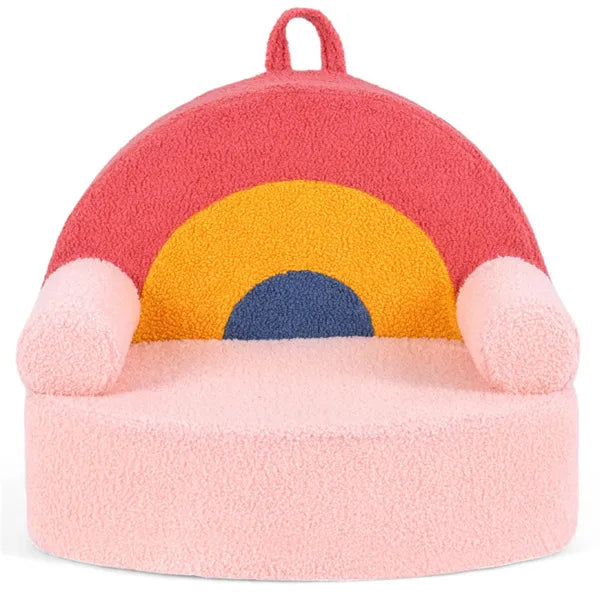 Pink + Beige Kids Sofa, Soft Teddy Fleece Foam Couch With Carry Handle