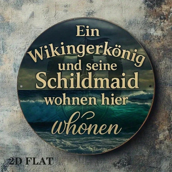 Viking King & Shield Maiden Wall Plaque 8 Inch Round Norse Medieval