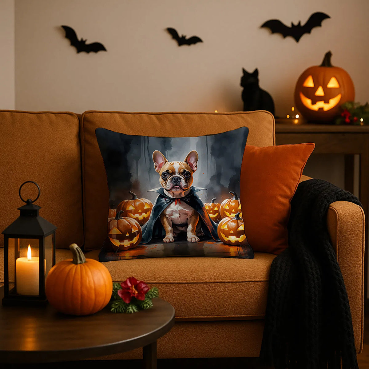 French Bulldog Puppy Halloween Throw Pillow Machine Washable, Indoor