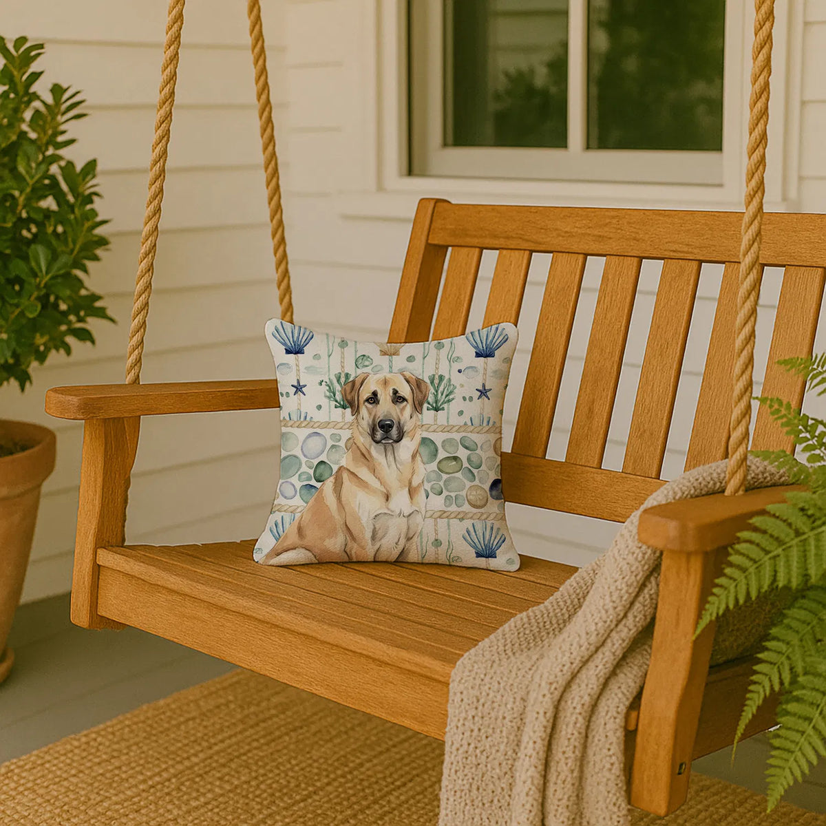 Anatolian Shepherd Dog Coastal Sea Glass Throw Pillow Decorative Indoor