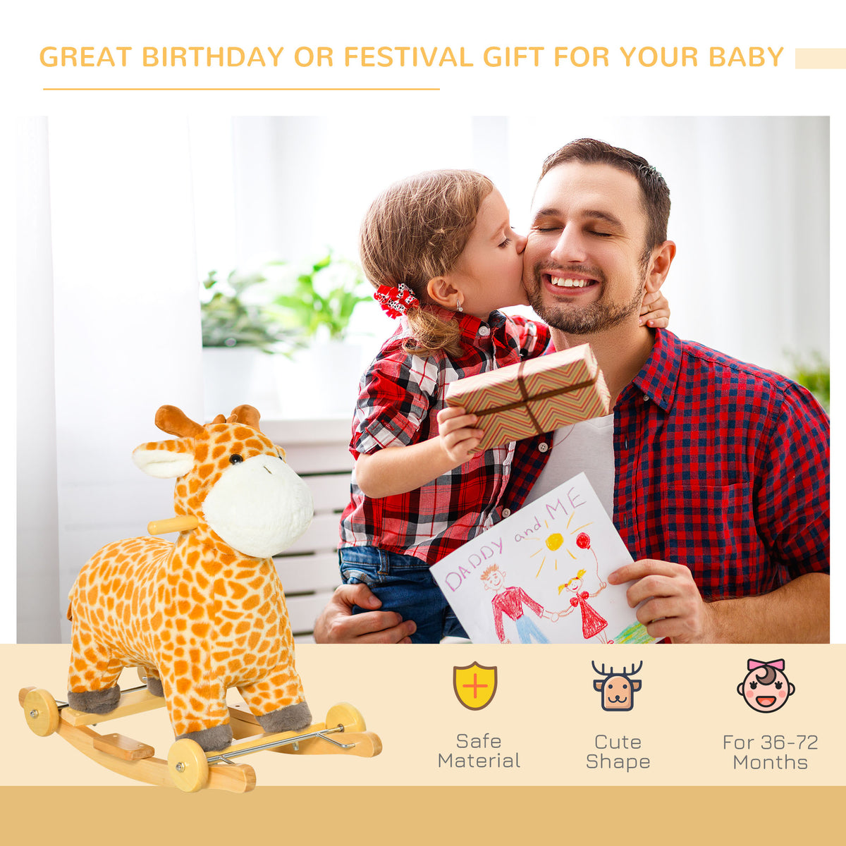 Rocking Horse, 2 In 1 Kids Ride On Horse, Rolling Giraffe Animal Rocker