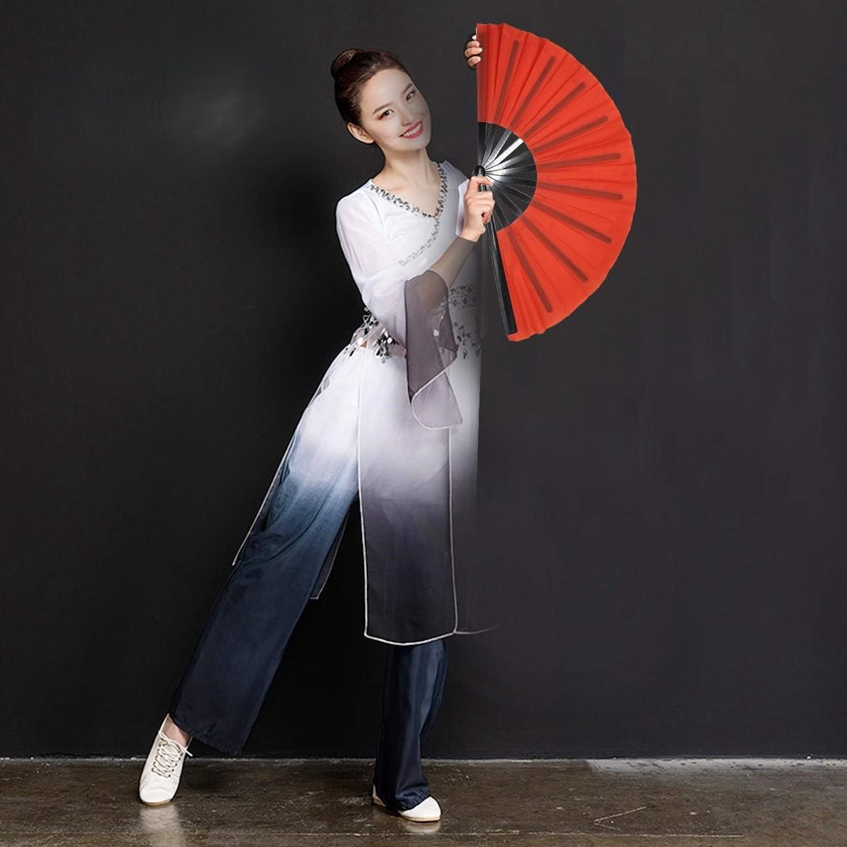 1PCS Large Red Folding Silk Hand Fan Hand Folding Fans Chinese Tai Chi