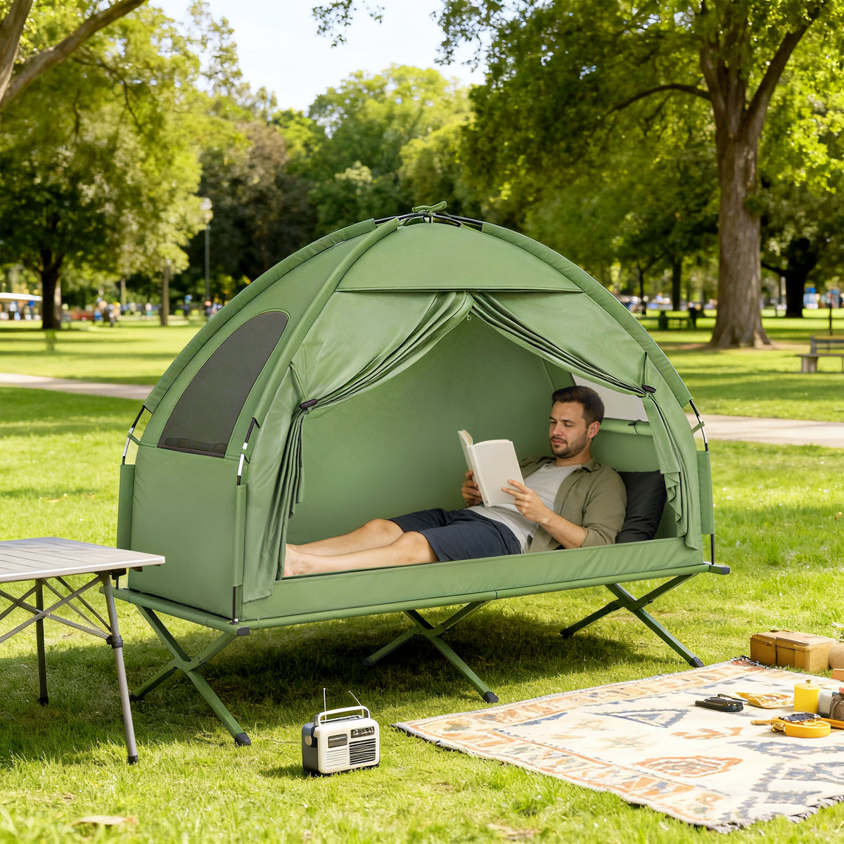 Camping Tent Cot, Single Person Folding Cot Combo, Off-ground Tent