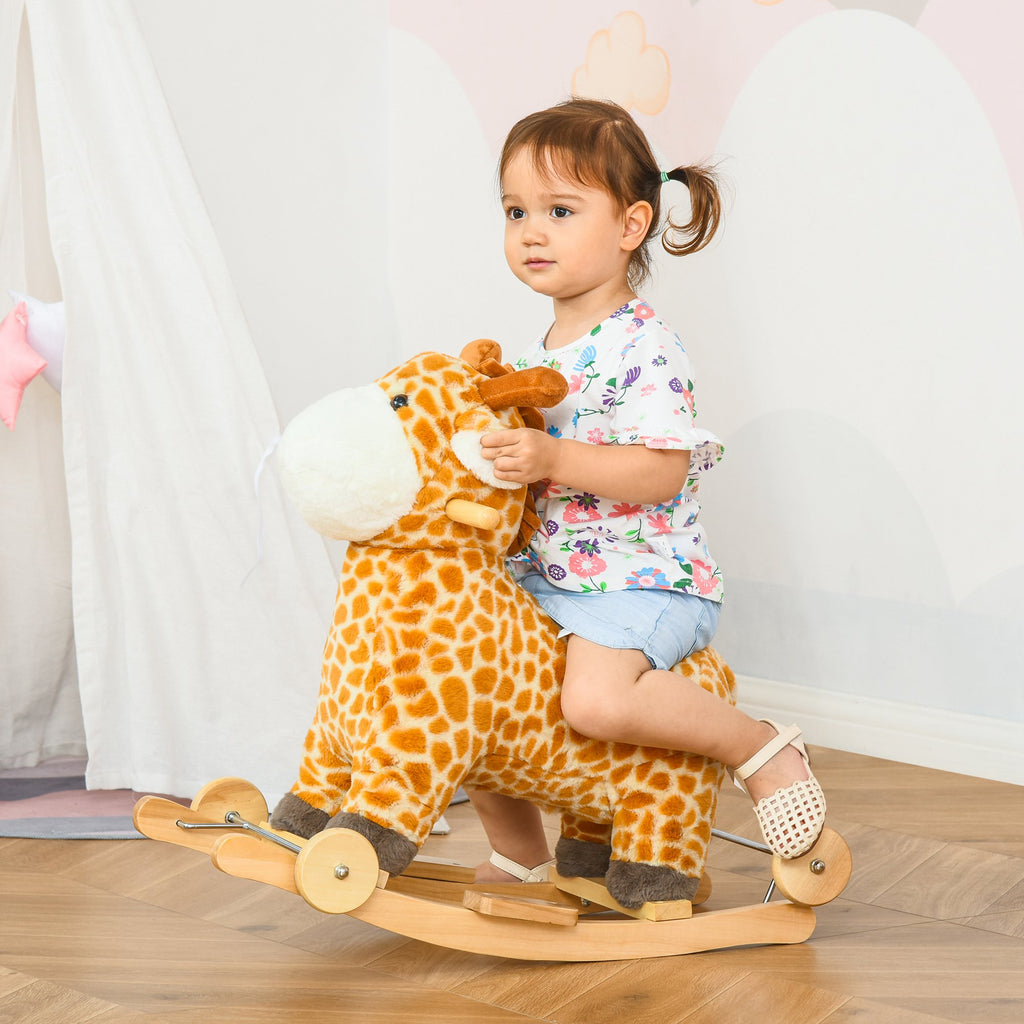 Rocking Horse, 2 In 1 Kids Ride On Horse, Rolling Giraffe Animal Rocker
