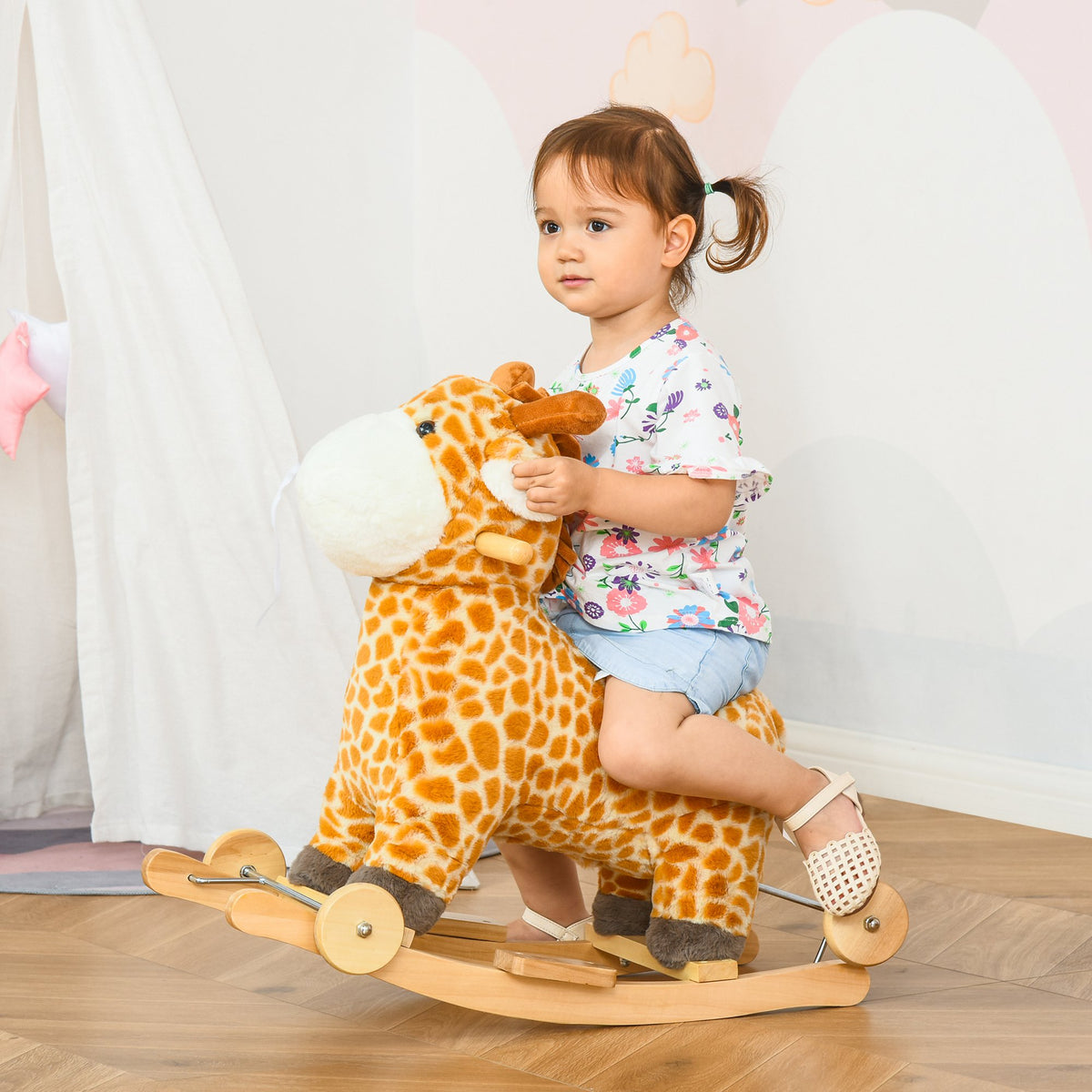Rocking Horse, 2 In 1 Kids Ride On Horse, Rolling Giraffe Animal Rocker