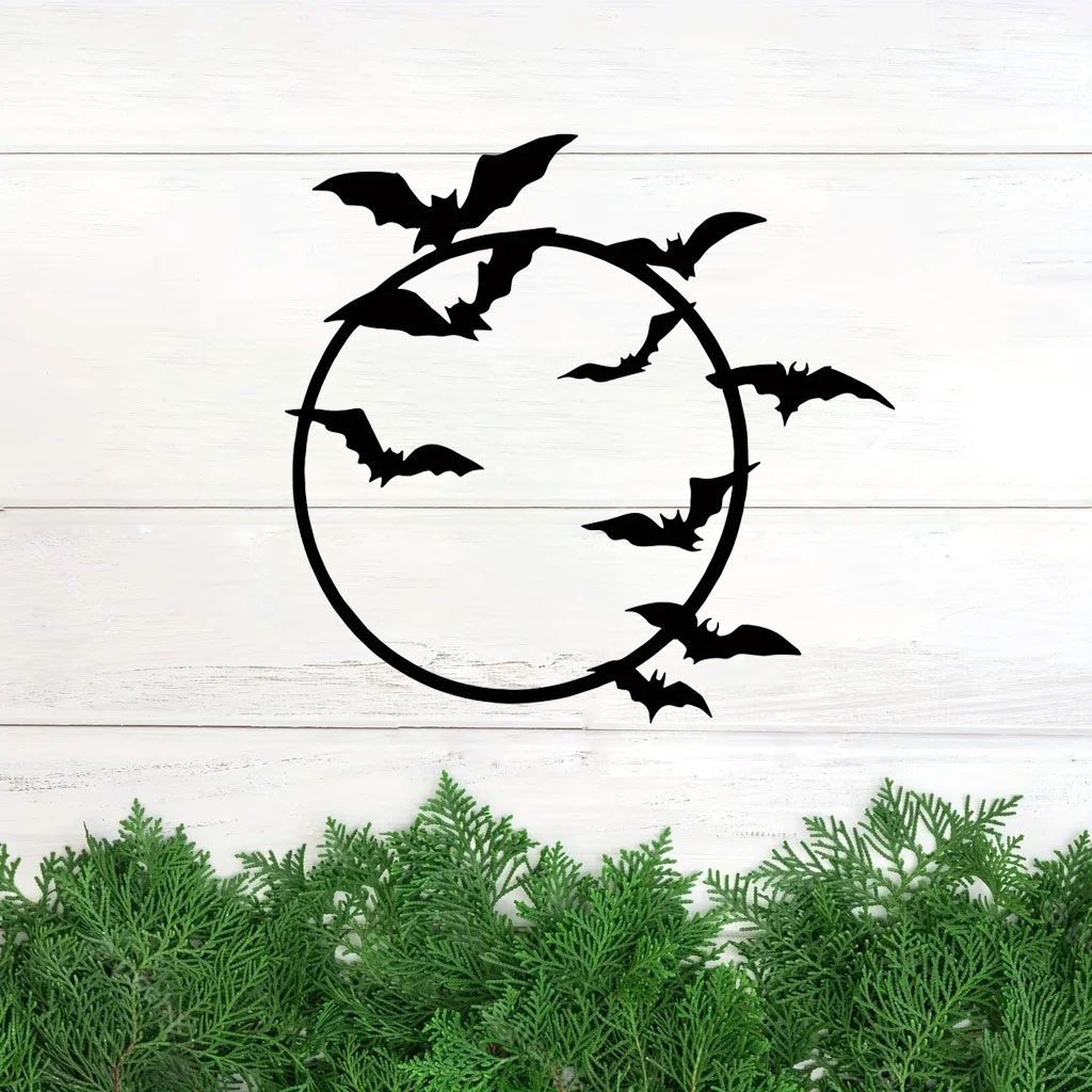 Halloween Metal Bat Wall Art Gothic Iron Wall Hanging Sign Spooky Home
