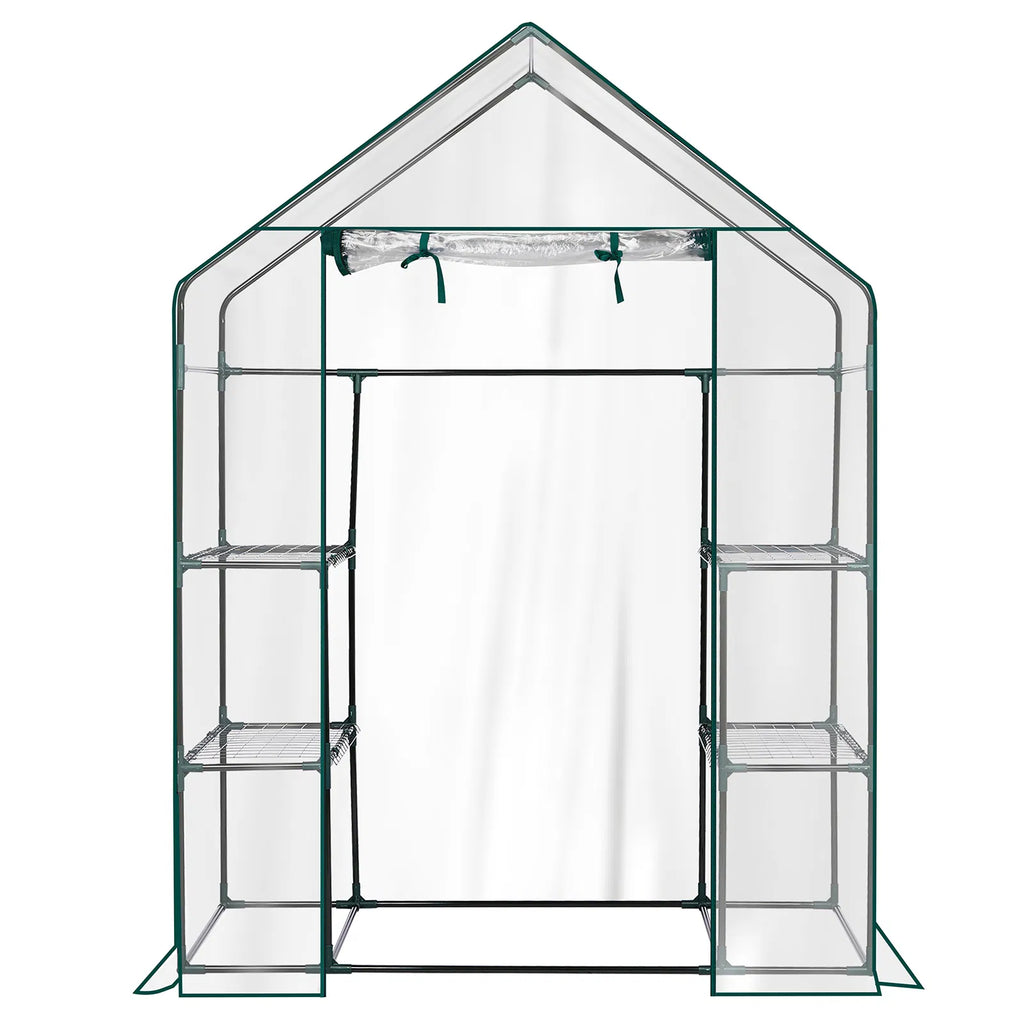 Mini Walk-in Greenhouse With PVC Cover, 4-Shelf Indoor Outdoor Plant