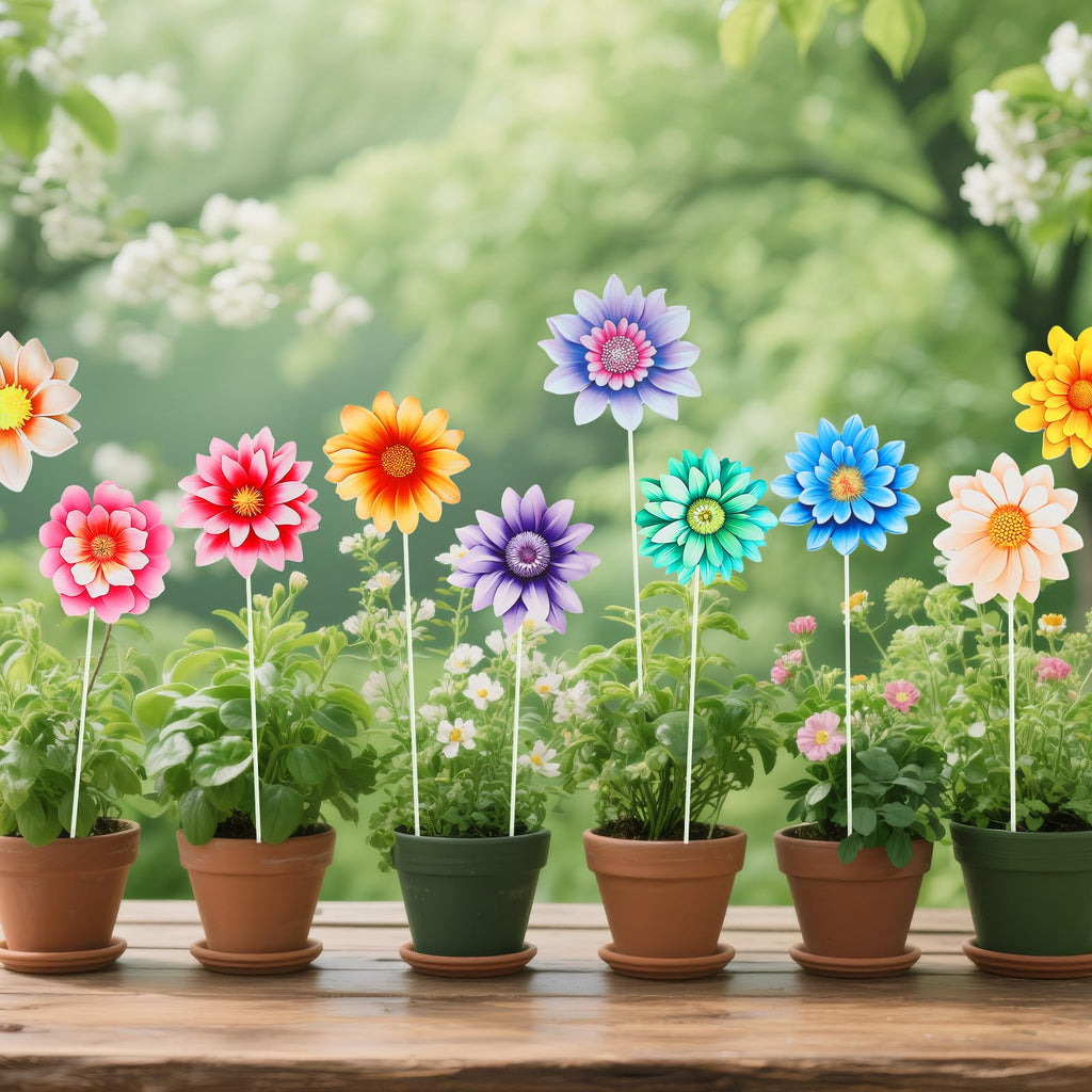 14Pcs Summer Flower Garden Stakes, Colorful Planter Stakes, Decorative