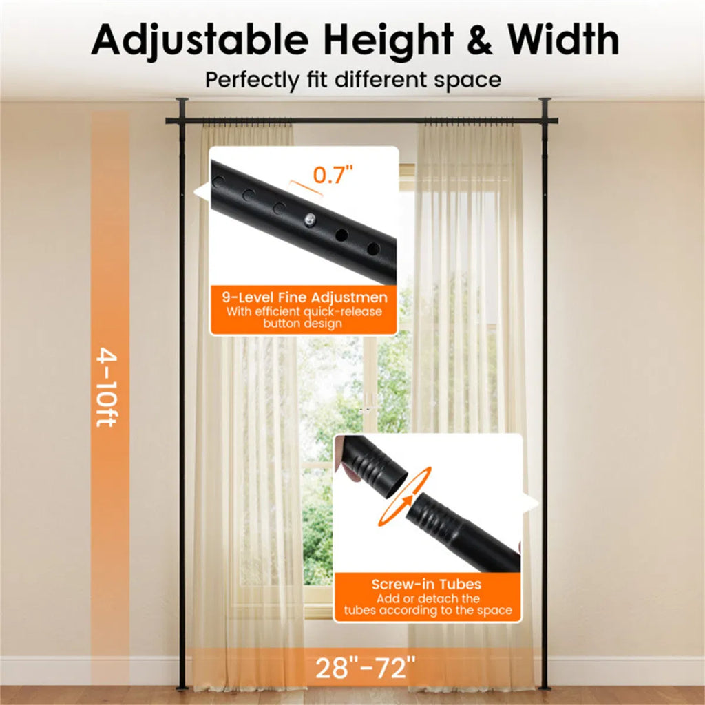 Room Divider Curtain Rod, Adjustable 28"-72"W X 4-10 Ft H Heavy-duty