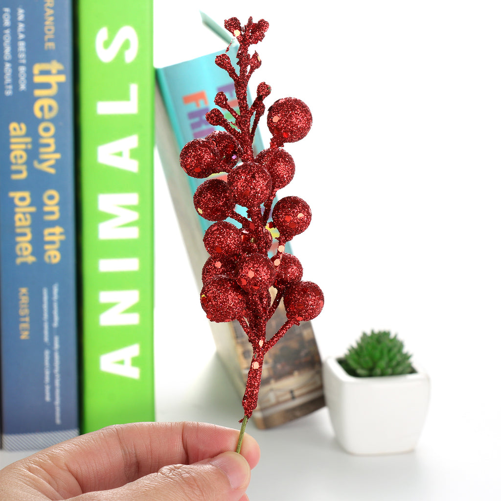 3Pcs Xmas Tree Decoration Berries Shining Sequined Simulated Wreath