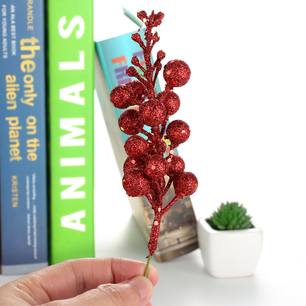 3Pcs Xmas Tree Decoration Berries Shining Sequined Simulated Wreath