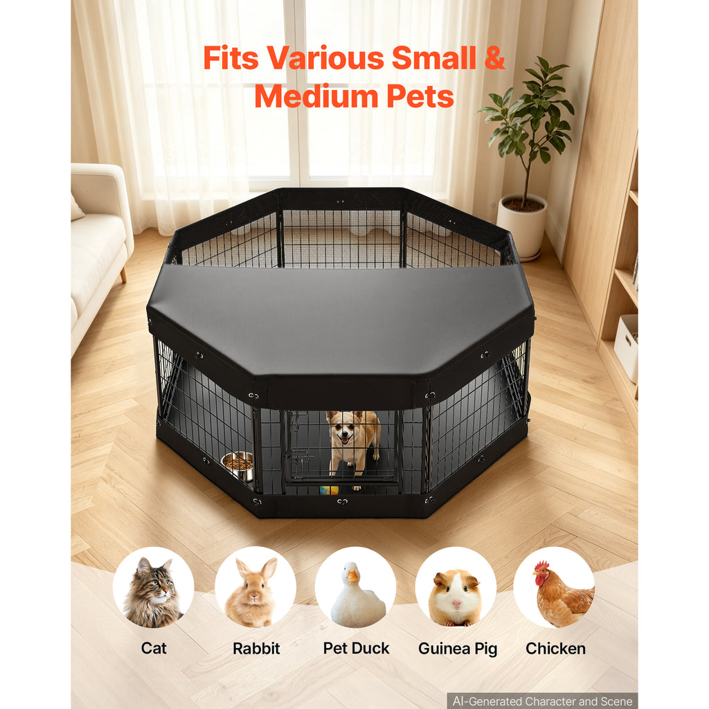 Dog Playpen 24 Inch 8 Panels Heavy Duty With Top Cover & Bottom Pad