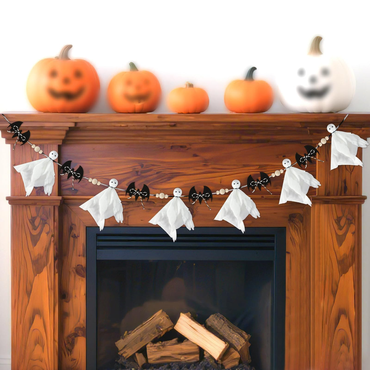 Halloween Ghost and Bat Garland, 7 ft