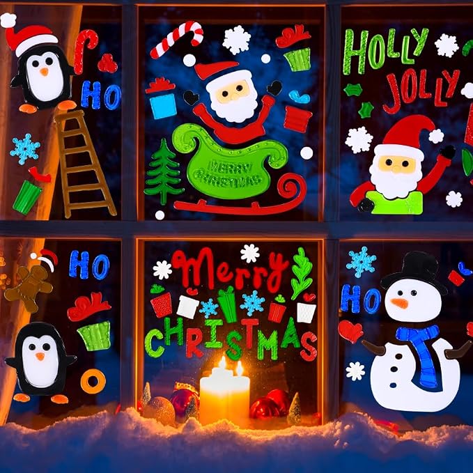 Christmas Gel Window Clings, Reusable Holiday Window Stickers