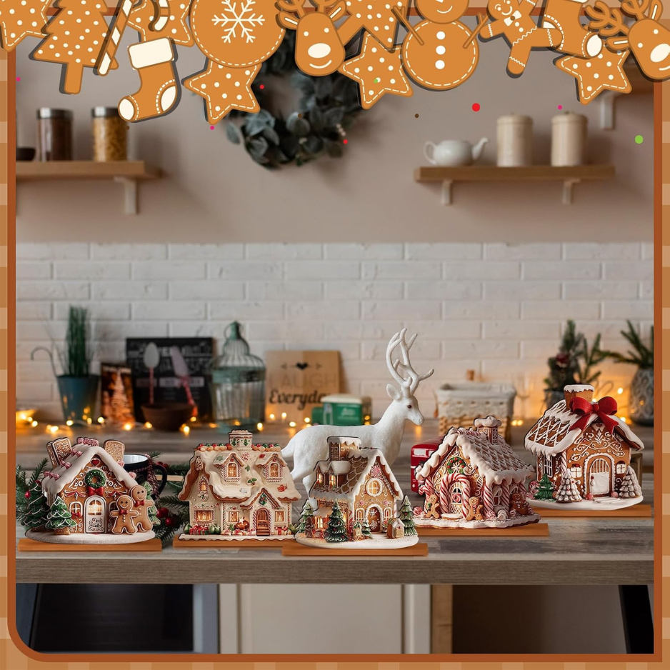 5 Pcs Gingerbread Christmas Table Decor, Gingerbread Village Set