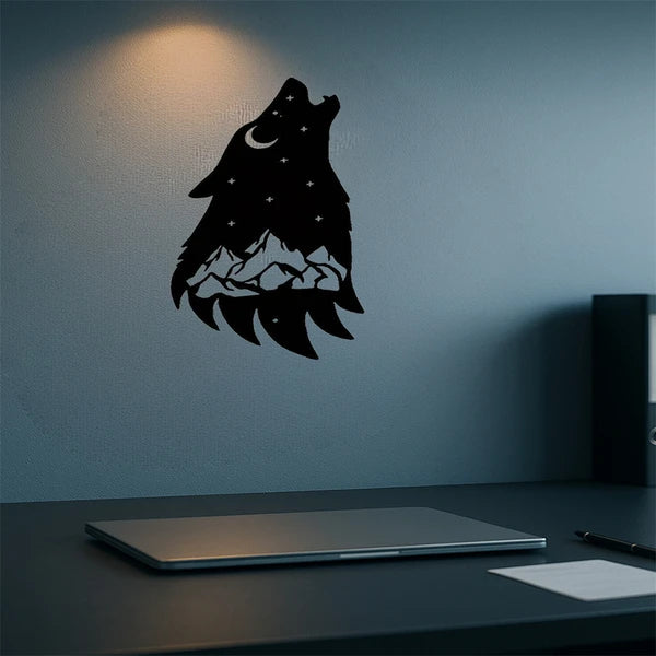 Gothic Howling Wolf Metal Wall Art Black Dark Academia Decor For Living