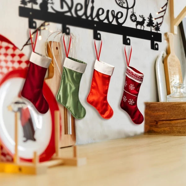 Santa Snowman Iron Wall Hooks Festive Stocking Decoration