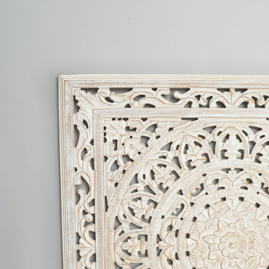 White Square Shape Handcrafted MDF Wall Decor 16inchx16inch Elegant