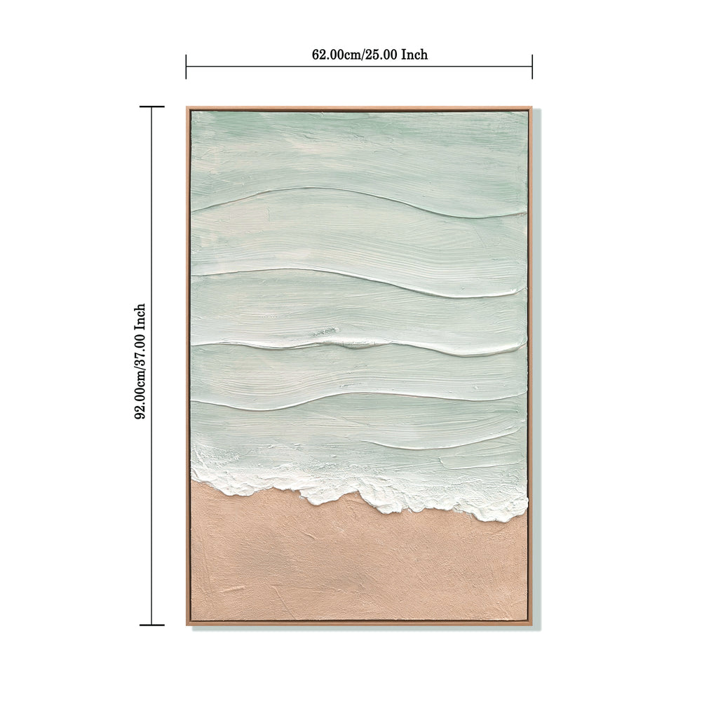 24x36 Framed Coastal Beach Wall Art, Aqua Blue & Beige Textured Canvas