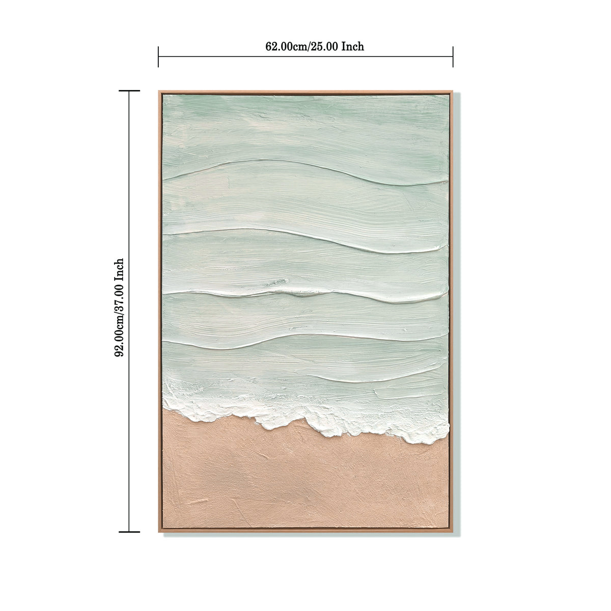 24x36 Framed Coastal Beach Wall Art, Aqua Blue & Beige Textured Canvas