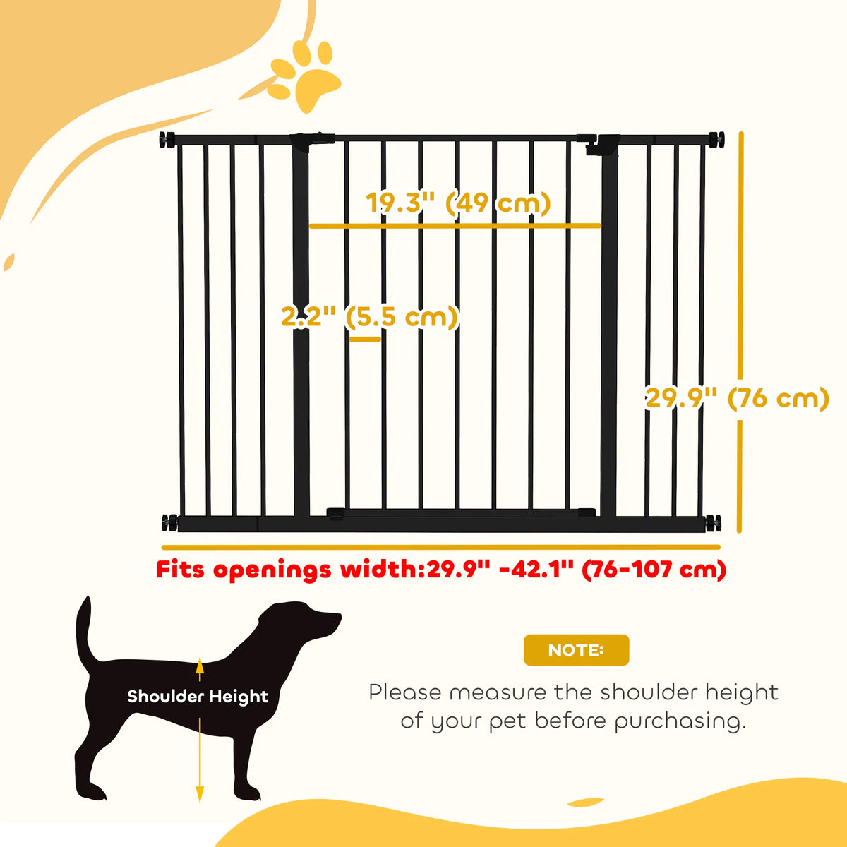 Pressure Fit Dog Gate Pet Barrier For Stairs Doorway, 29.9''- 42.1''