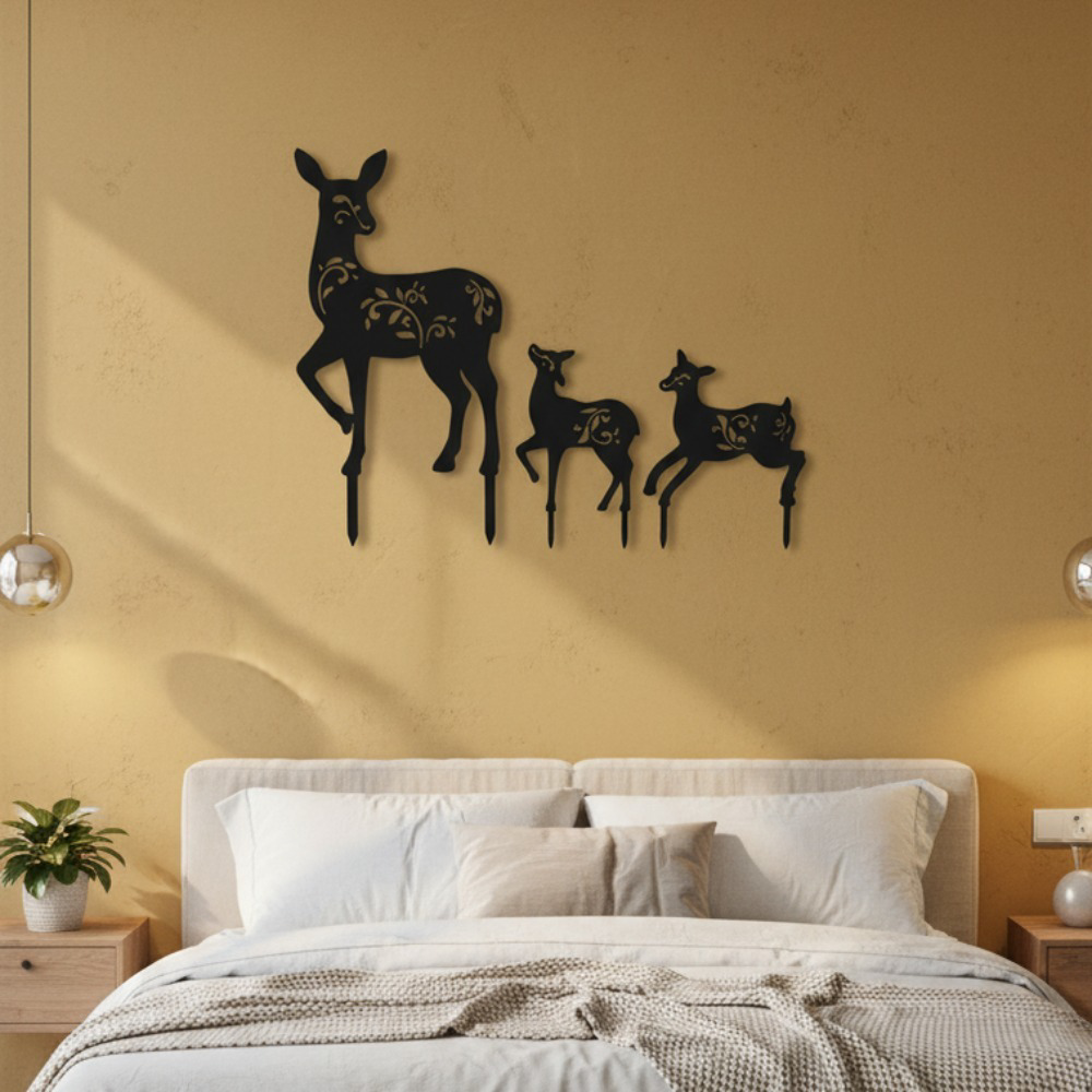 3-Pack Vintage Black Metal Deer Garden, Stakes Rustproof Rustic