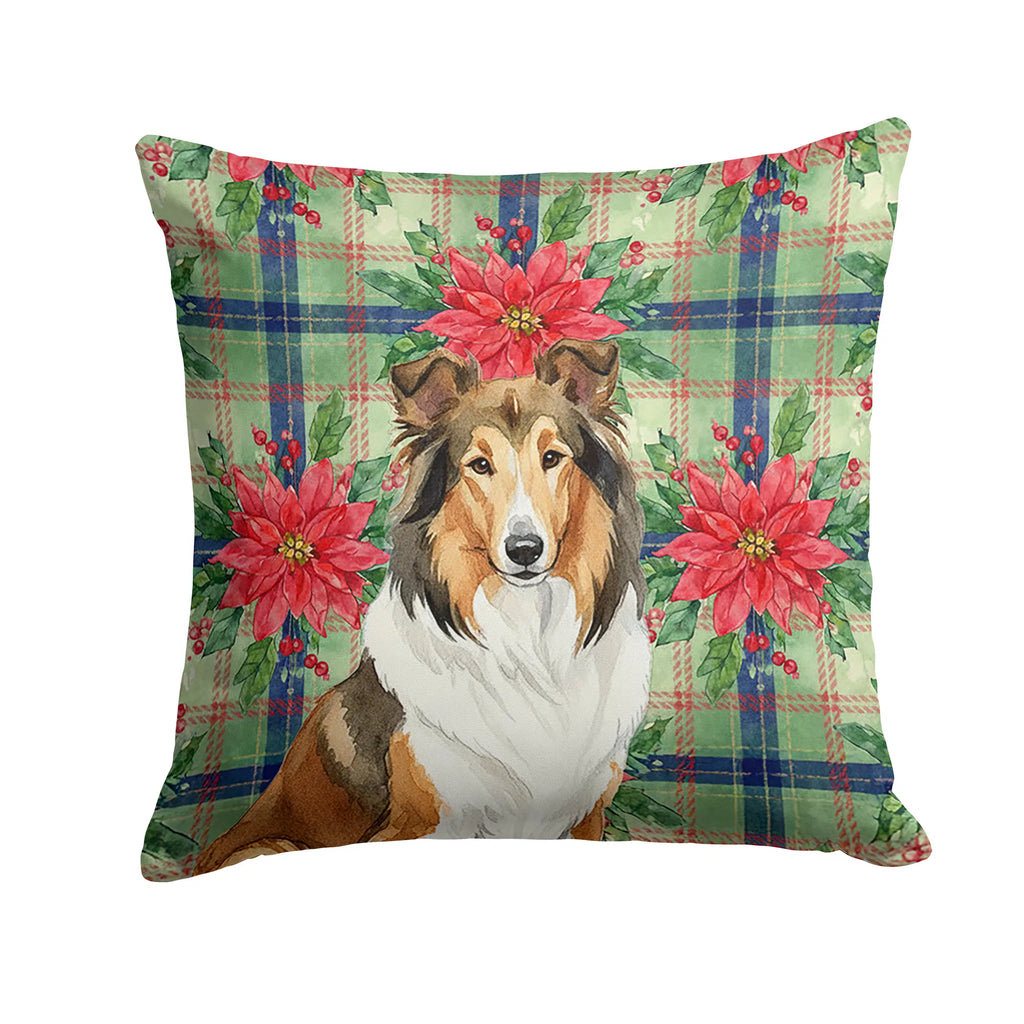 Sable Collie Christmas Poinsettias Throw Pillow Decorative Indoor