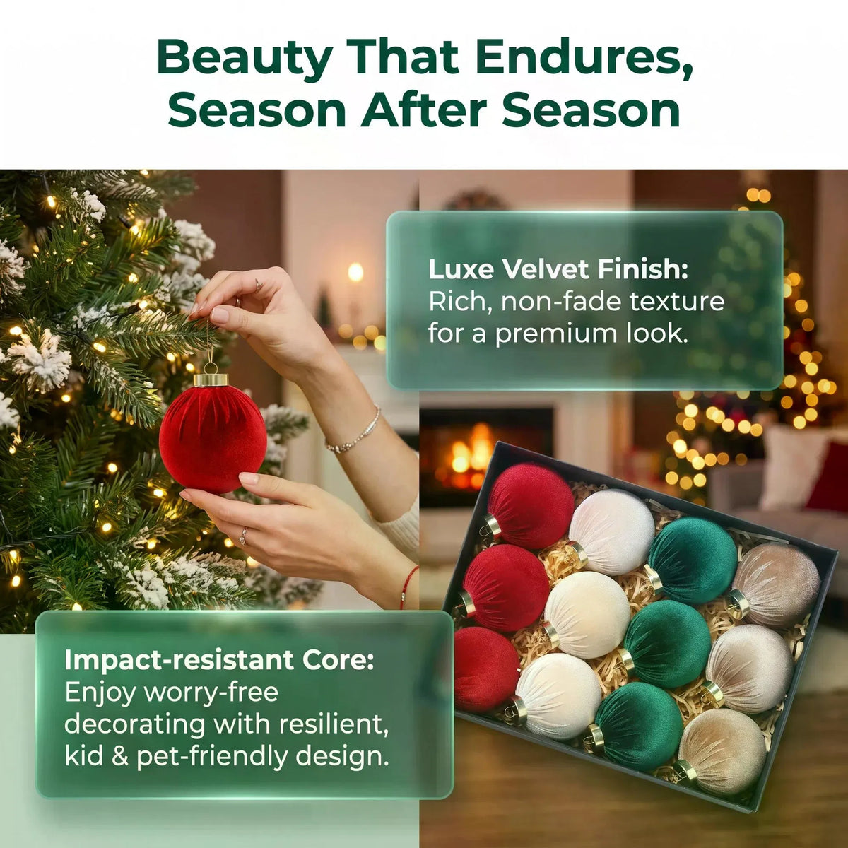 12-Piece Velvet Christmas Ornament Set, 80 mm
