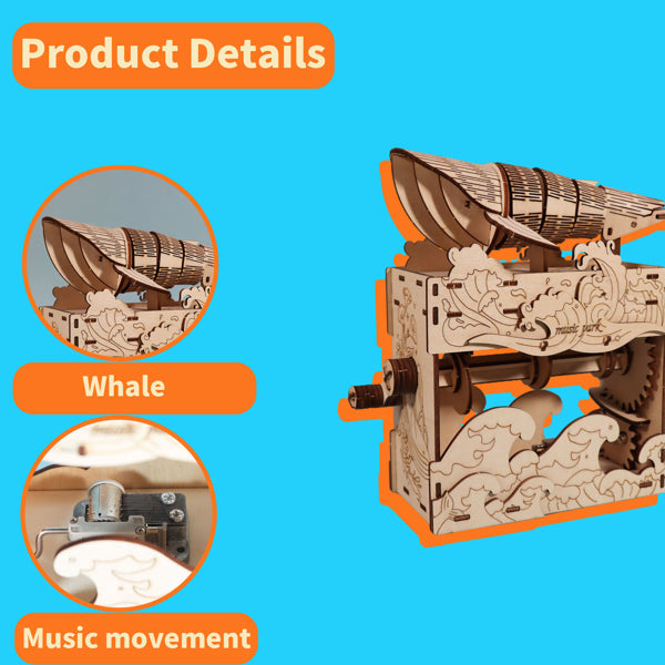 3D Wooden Puzzle Kit, Whale Music Box