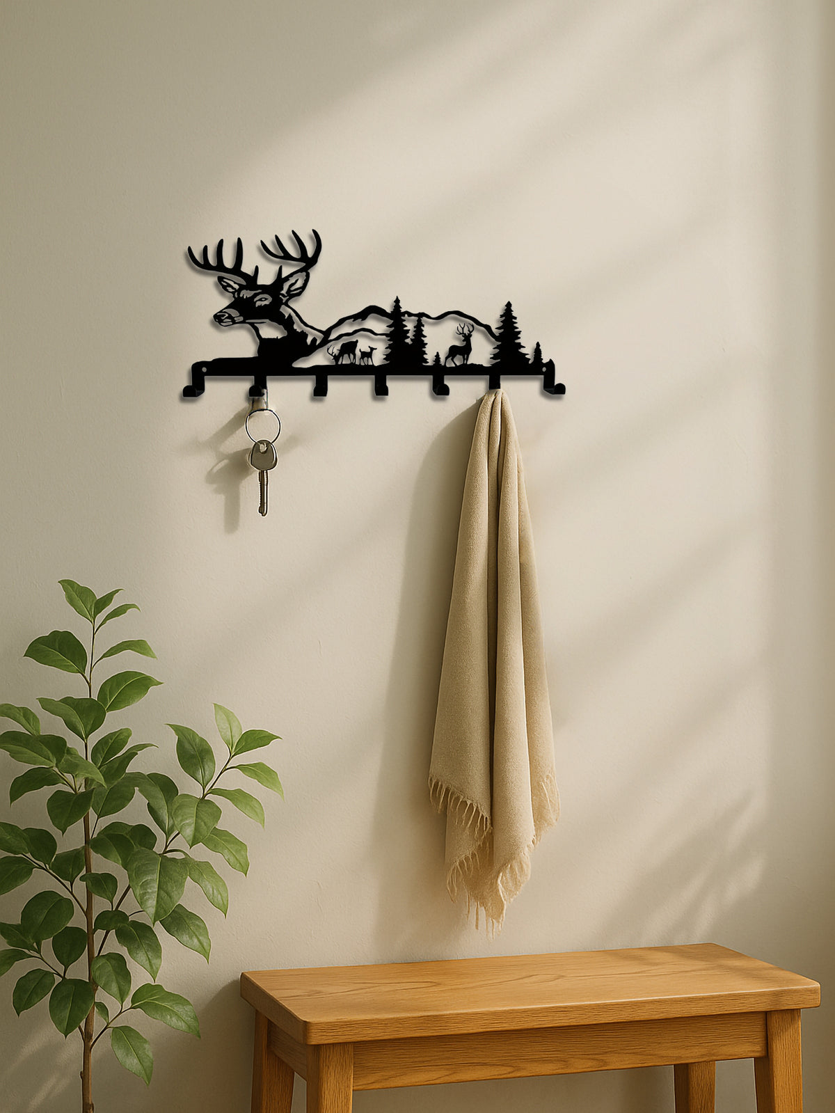 Deer And Forest Metal Key Hook - Nature-themed Wall Organizer