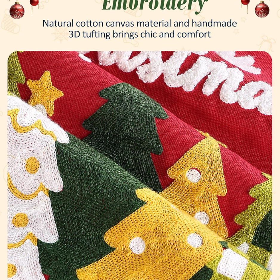 Christmas Embroidered Pillow Cover 18x18 Inch, Red Trees