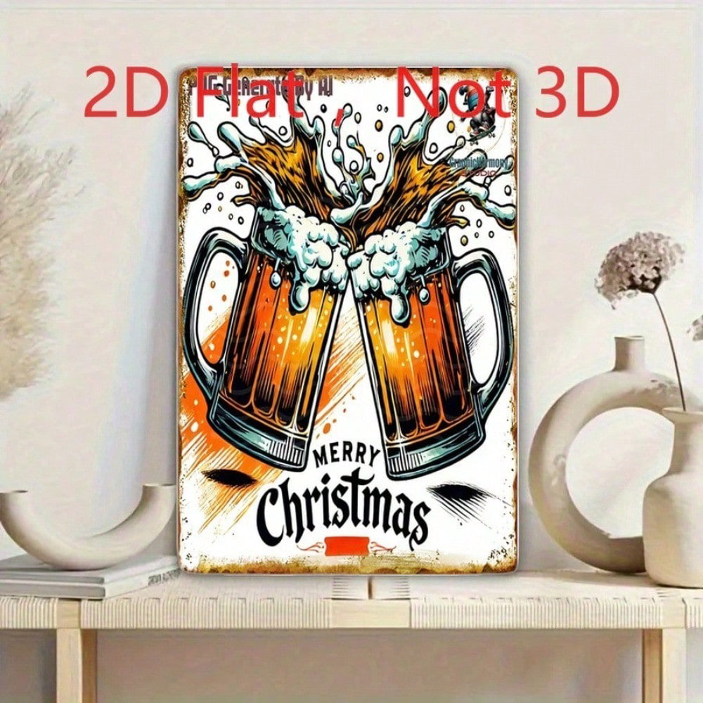 Vintage Merry Christmas Beer Toast Tin Sign 20x30cm, Sign 20x30cm
