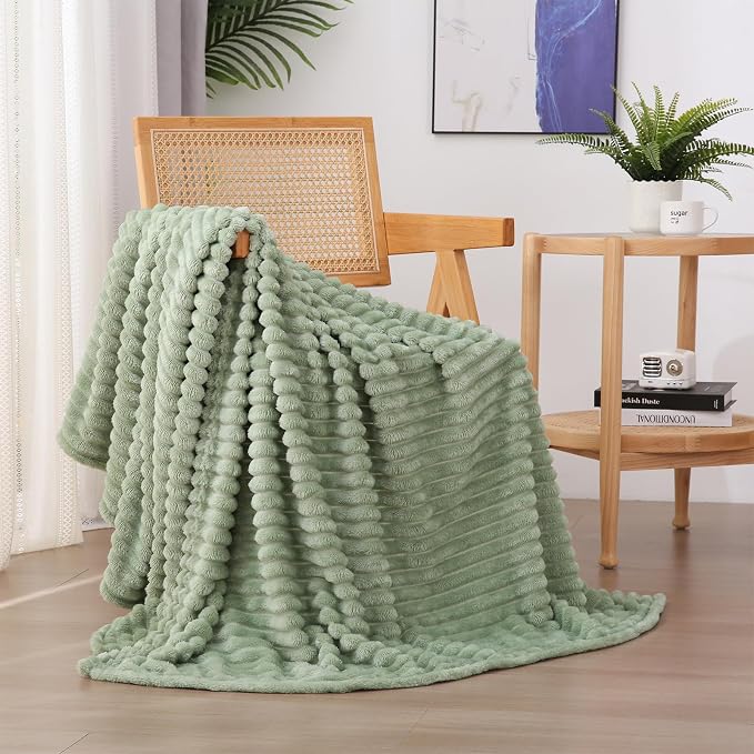 Sage Green Fleece Throw Blanket 50 X 60 Inch For Couch Sofa Living Room