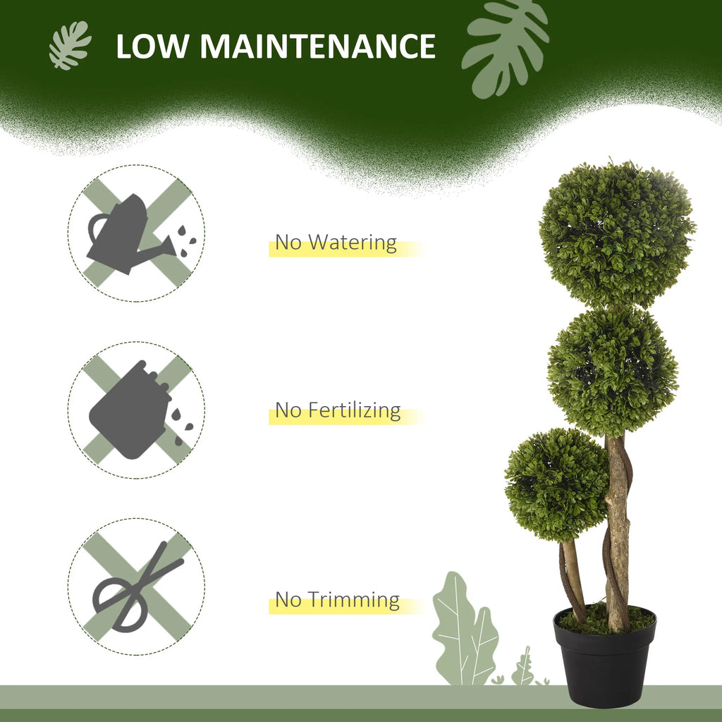 3FT Potted Fake Plant, Artificial Boxwood Topiary Tree, Triple Ball