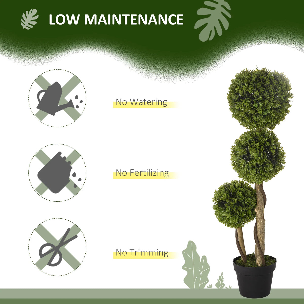 3FT Potted Fake Plant, Artificial Boxwood Topiary Tree, Triple Ball