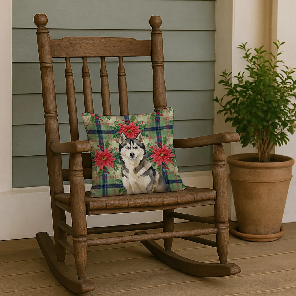 Agouti Siberian Husky Christmas Poinsettias Throw Pillow Decorative