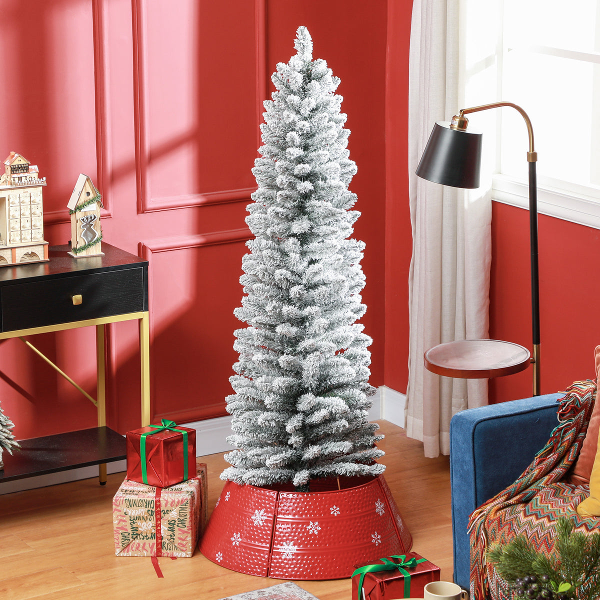 5ft Artificial Christmas Tree, Snow Flocked Branches, Metal Base