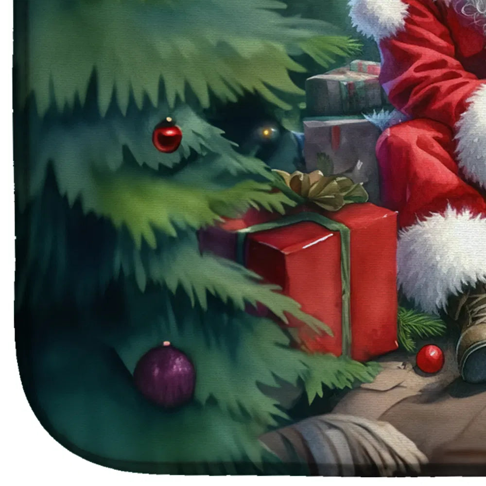 Keeshond And Santa Claus Dish Drying Mat Absorbent Dish Drying Mat Pad