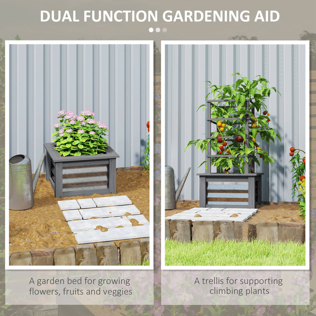 Wooden Raised Garden Bed With Trellis, Galvanized Planter Box Elevated