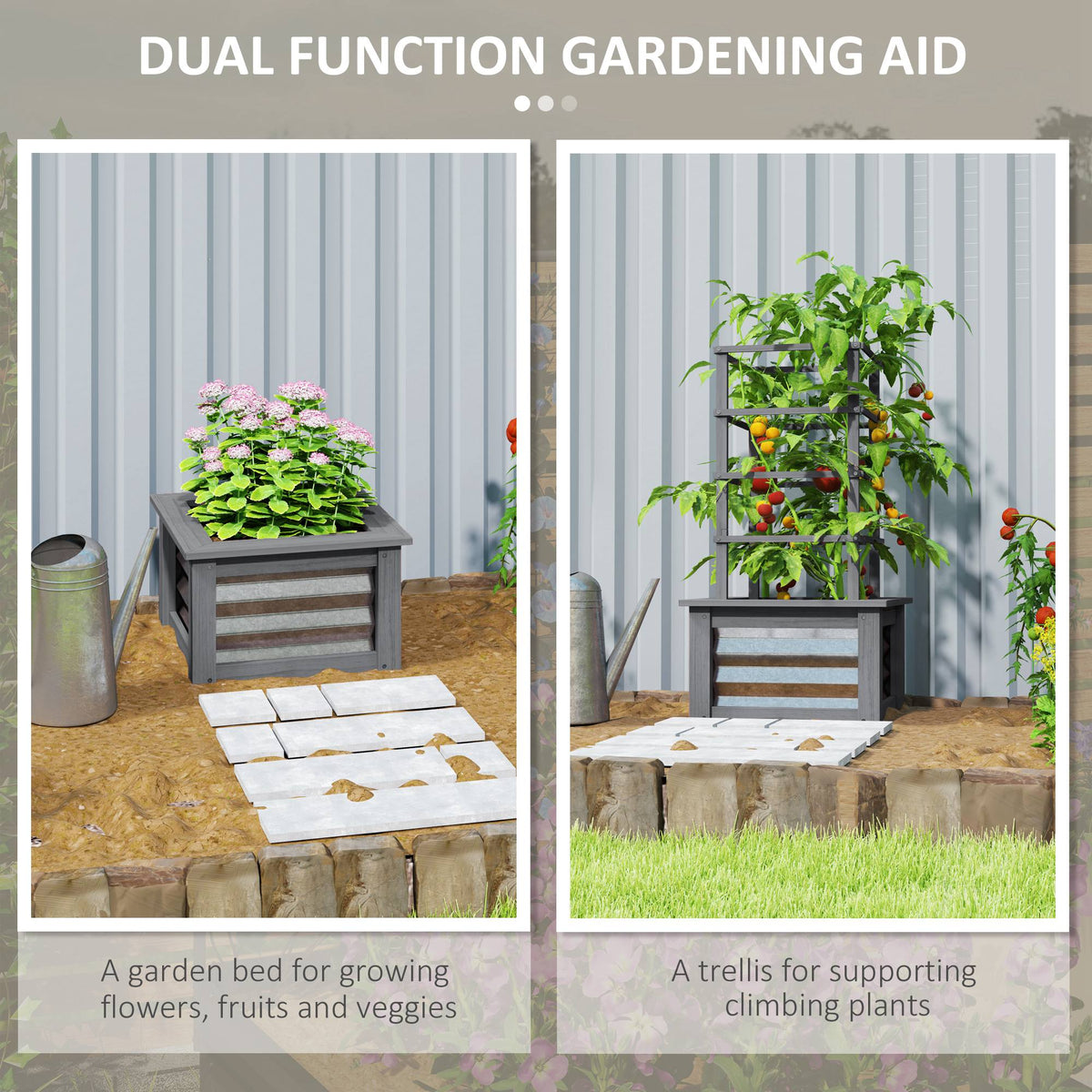 Wooden Raised Garden Bed With Trellis, Galvanized Planter Box Elevated