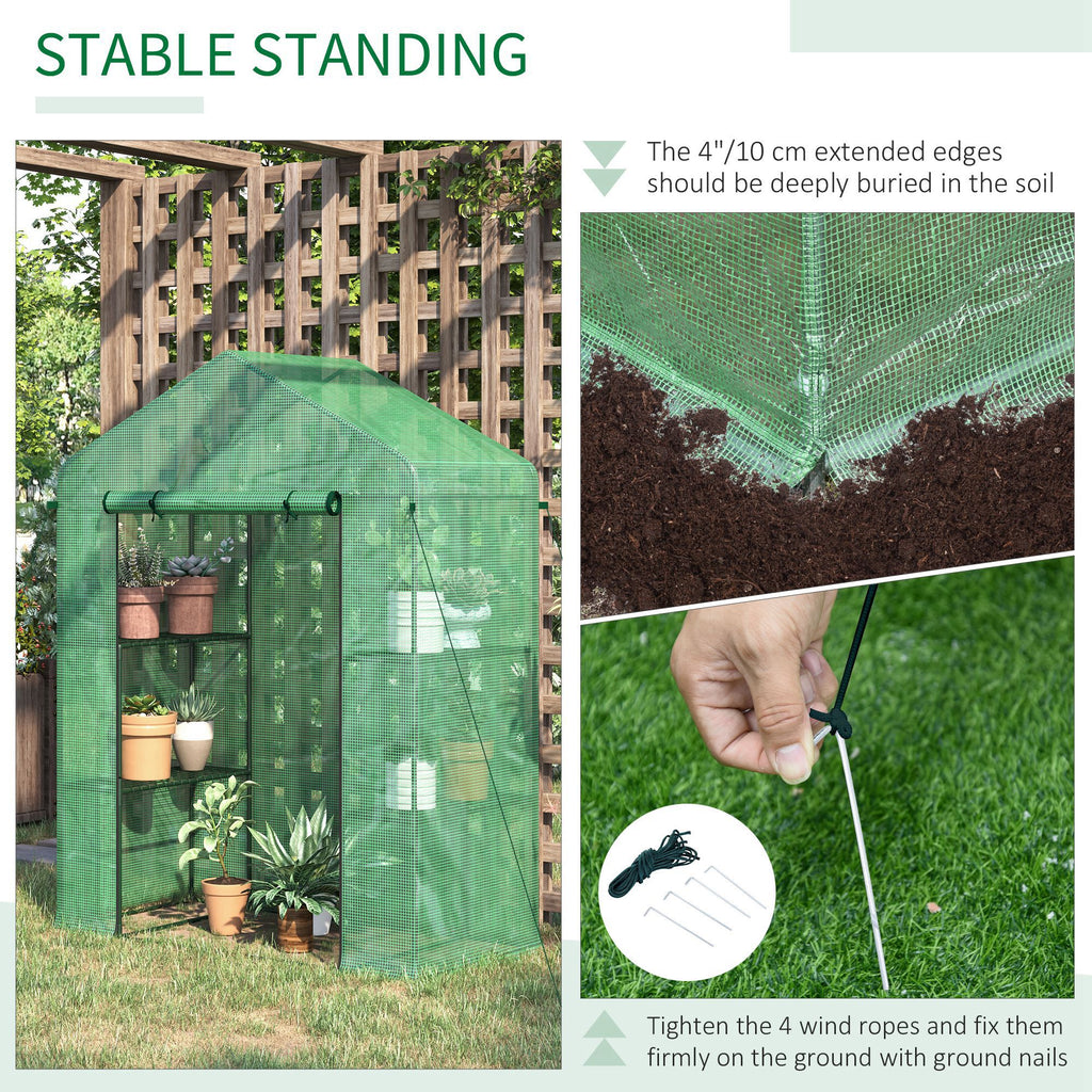 56" X 29" X 77" Walk-in Greenhouse, Garden House With 3 Tier Shleves
