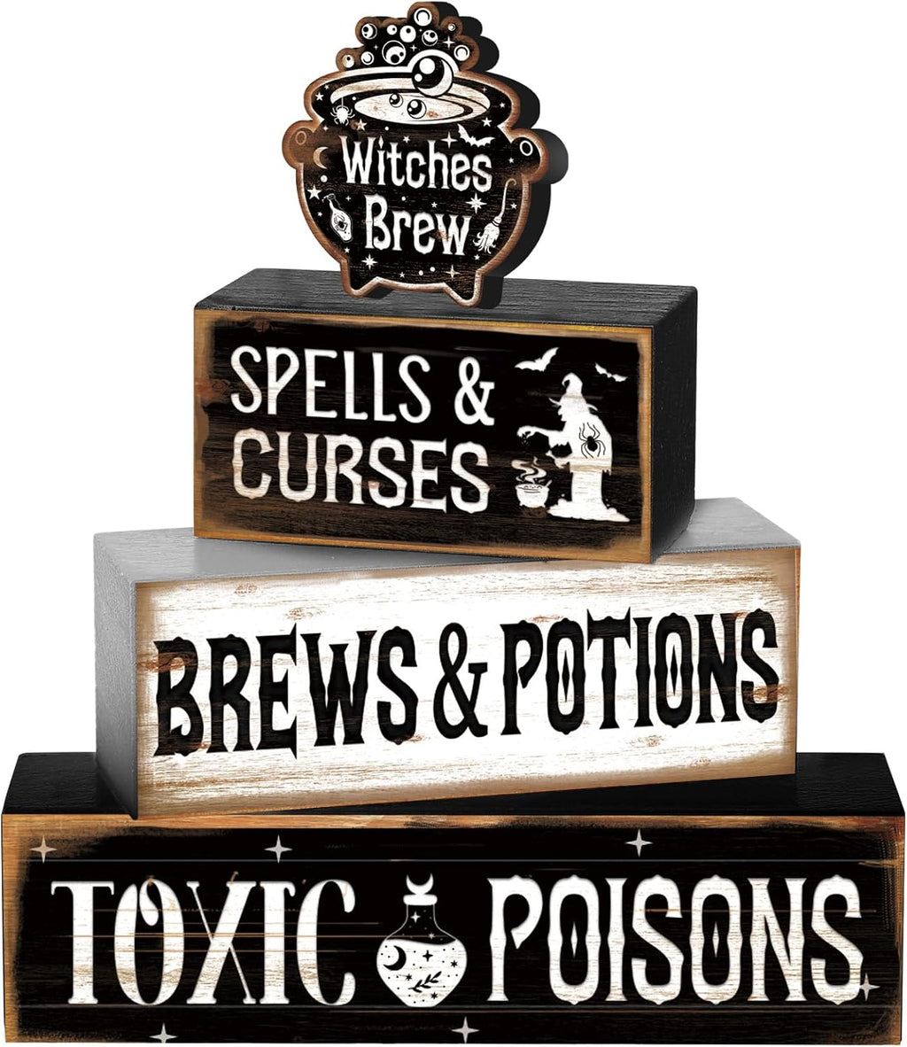 4 Pack Halloween Tiered Tray Decor, Witches Brew Tabletop Centerpiece