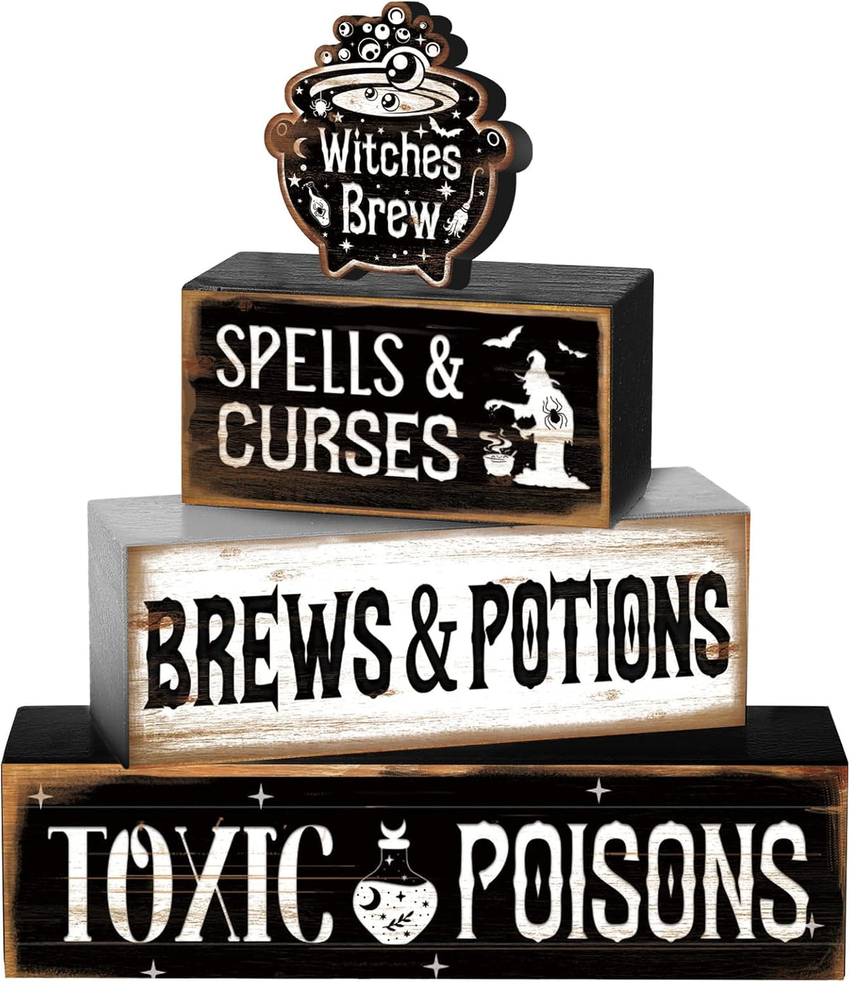 4 Pack Halloween Tiered Tray Decor, Witches Brew Tabletop Centerpiece