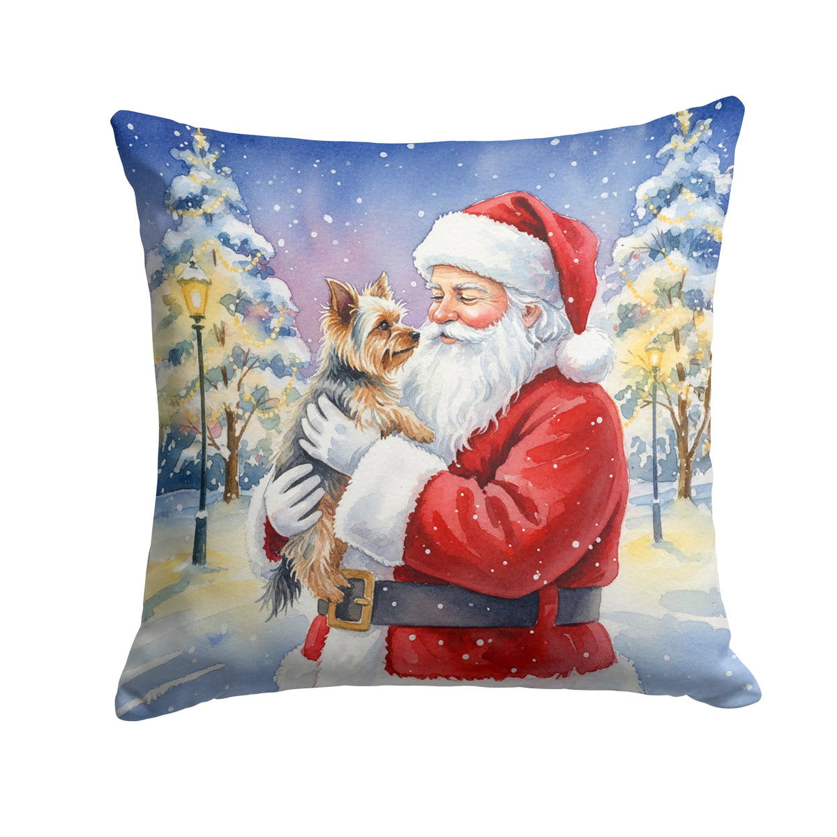 Yorkie With Santa Claus Throw Pillow Decorative Indoor Outdoor Accent